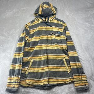 Kavu Seaboard Hoodie Mens Small Gray Yellow Striped Pockets Full Zip Sweatshirt